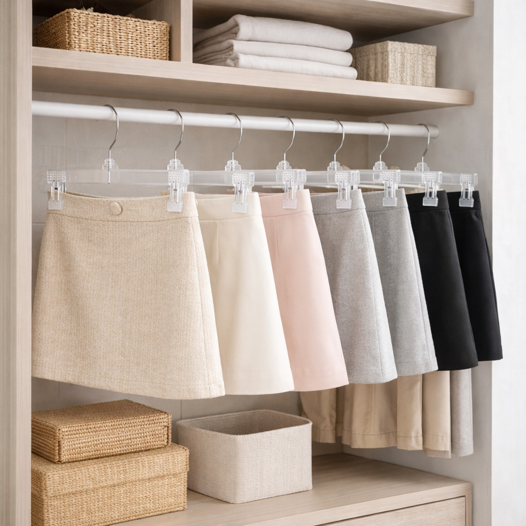 Clear Skirt & Pant Hangers with Adjustable Clips 12" - 5 Pack