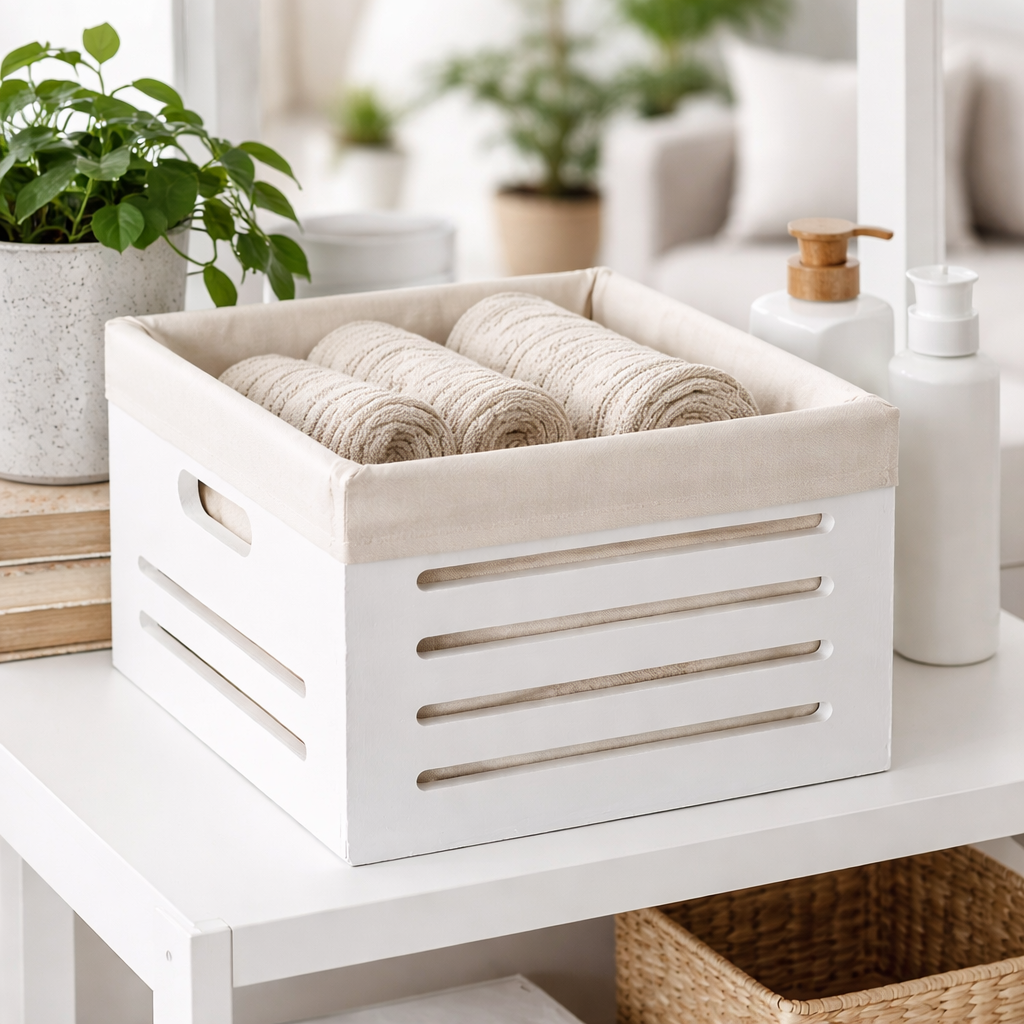 Wooden Bin with Fabric Lining