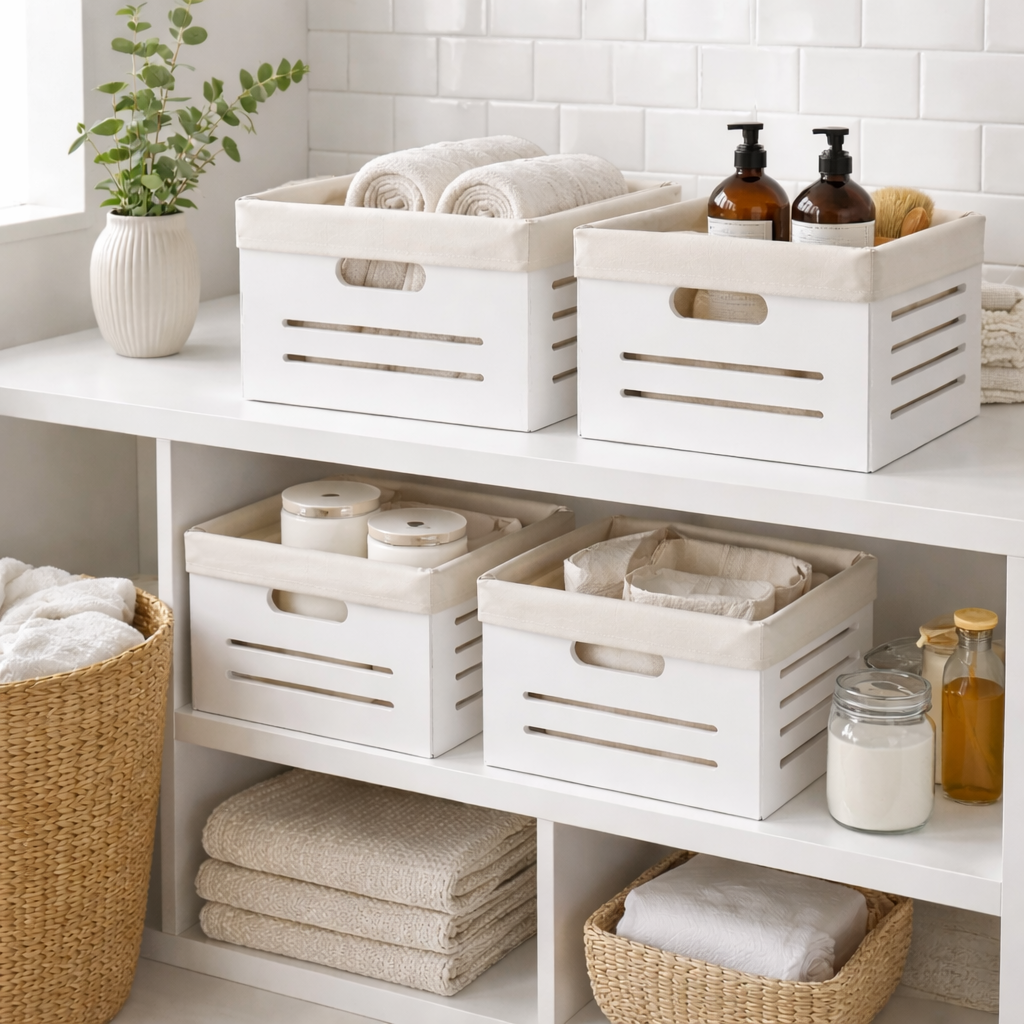 Wooden Bin with Fabric Lining