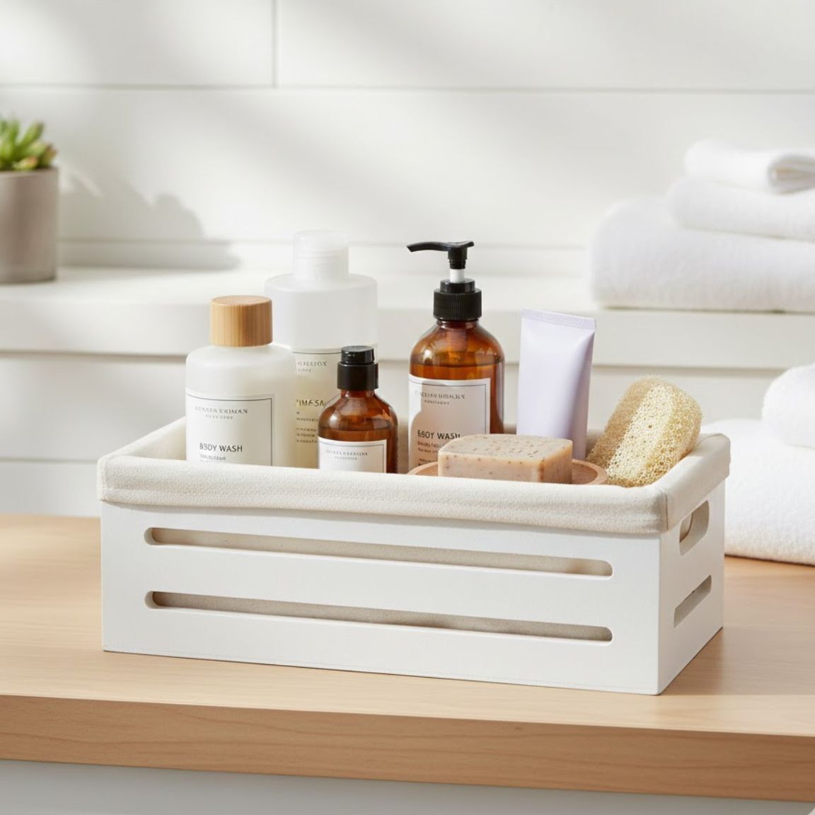 Wooden Bin with Fabric Lining